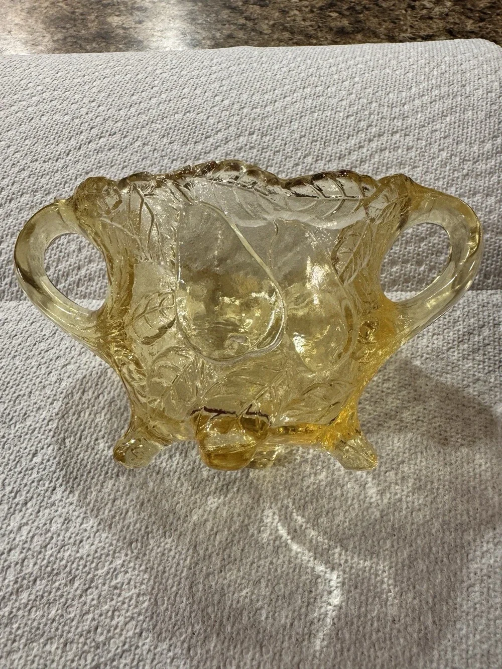 Yellow Mist Indiana Glass Tiara pattern sweet pear sugar bowl